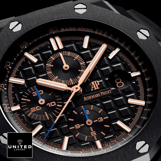 AP Royal Oak Black Dial Rose Gold Second Replica close front view