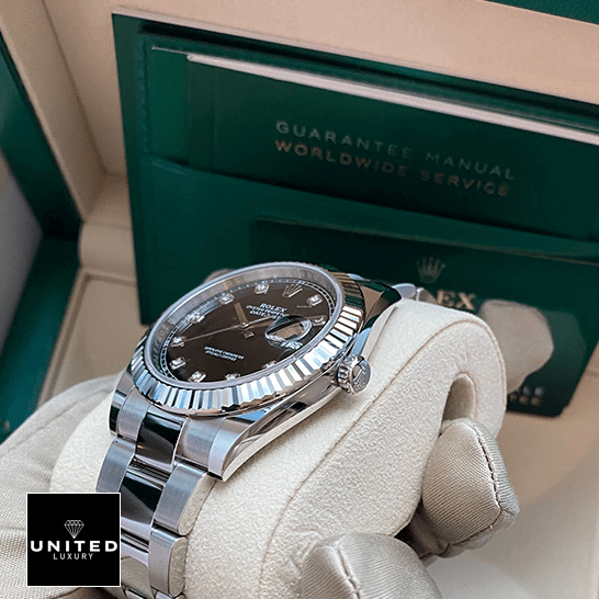 Rolex Lady-Datejust 279174 White Gold Fluted Bezel Precision Replica Edition Rolex Datejust Black Dial Stainless Replica quarantine card and worldwide delivery