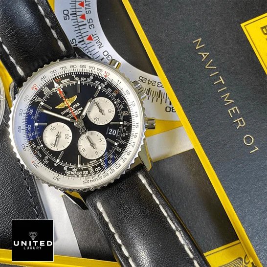 Breitling Navitimer B01 Chronograph 46 AB0127211B1X1 Breitling Navitimer Black Dial & Leather Bracelet Replica