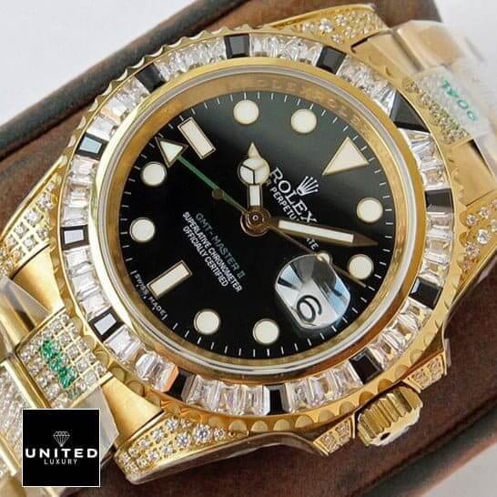 Rolex GMT-Master II 116748SANR Rolex GMT-Master II 116748SANR Yellow Gold Black Dial Iced Out Replica