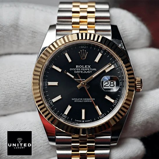 Rolex Datejust 126333 Black Jubilee Premium Replica 1:1 Rolex 126333 Datejust Black Dial Jubilee Replica on the hand