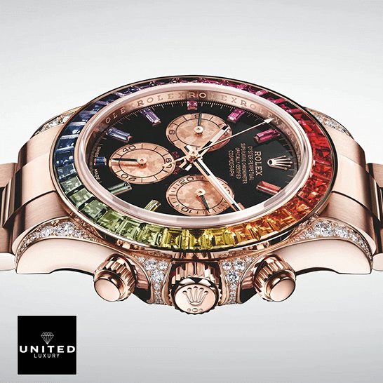 Rolex Cosmograph Daytona Rolex Daytona Cosmograph Rainbow Crystals Bezel Button & Crown Pusher 116519 Replica