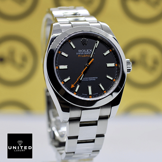 Rolex Milgauss 116400 Rolex Milgauss 116400 Stainless Steel Case & Bracelet Black Dial Replica Left Side