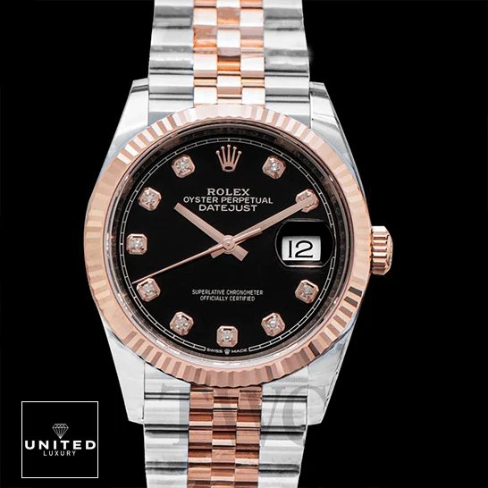 Rolex Datejust 126231 Everose Two-Tone Perfect Clone Quality Rolex 126231 Black Dial Diamond Replica black background
