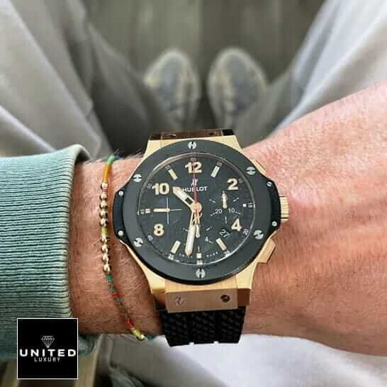 Hublot Big Bang Original 301.PB.131.RX Hublot Big Bang Black Bezel Gold Case Replica on the man wrist
