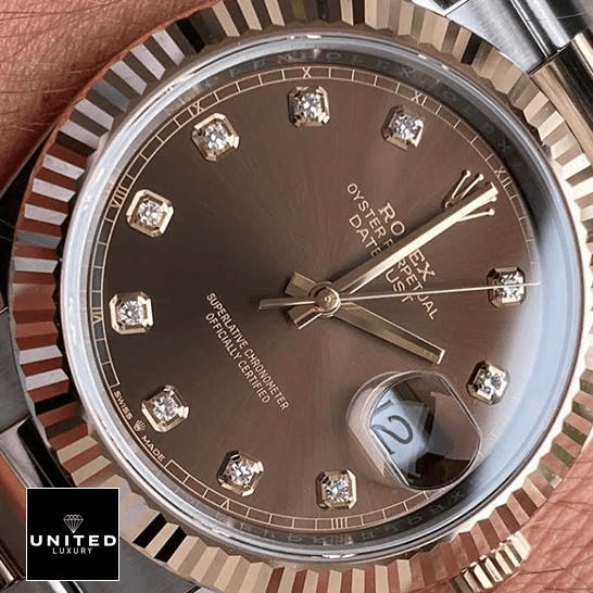 Rolex Datejust 126331-0004 Rolex Datejust 126331 Chocolate Diamond Dial Replica close-up view above the wrist