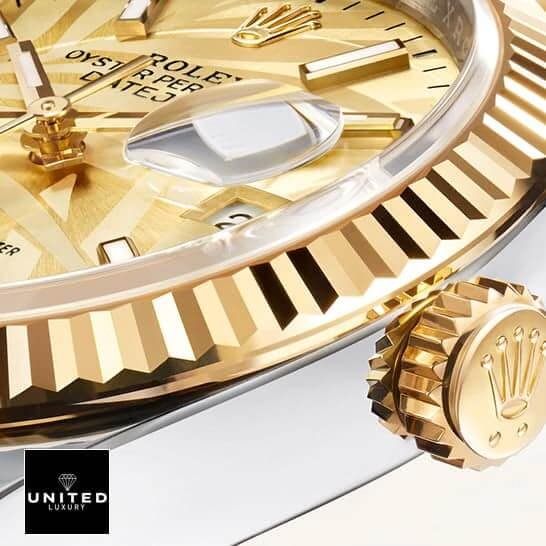 Rolex Datejust 126238 Rolex Datejust 36 126231-0033 Yellow Gold Fluted Bezel Replica Crown Pusher