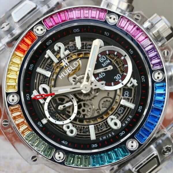 Hublot Big Bang Integral 441.JX.4802.RT.4099 Hublot Big Bang Rainbow Bezel Black Dial Replica close front view