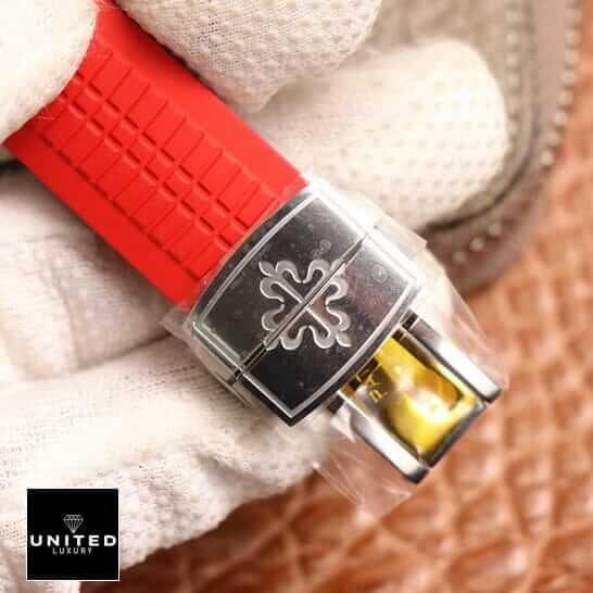 Patek Philippe Aquanaut 5167A Patek Philippe Red Rubber Bracelet Steel Clasp Replica on the hand