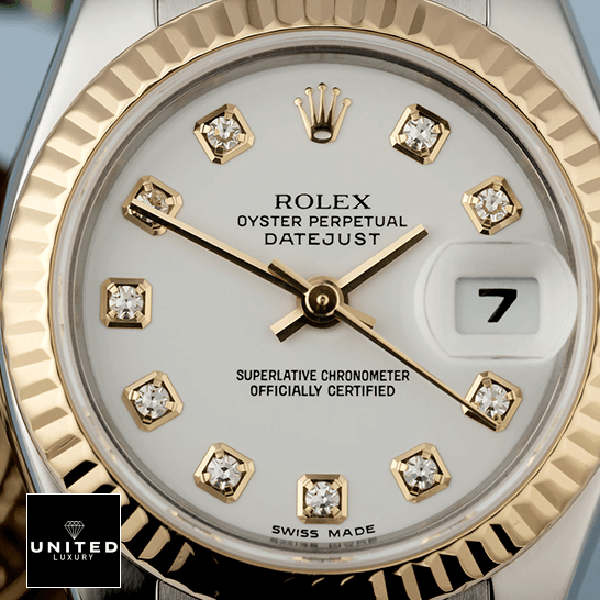 Rolex Datejust 179173 Rolex Datejust Diamond White Dial Replica close analog view