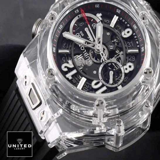 Hublot Black Dial Black Rubber Bracelet Replica red second hand