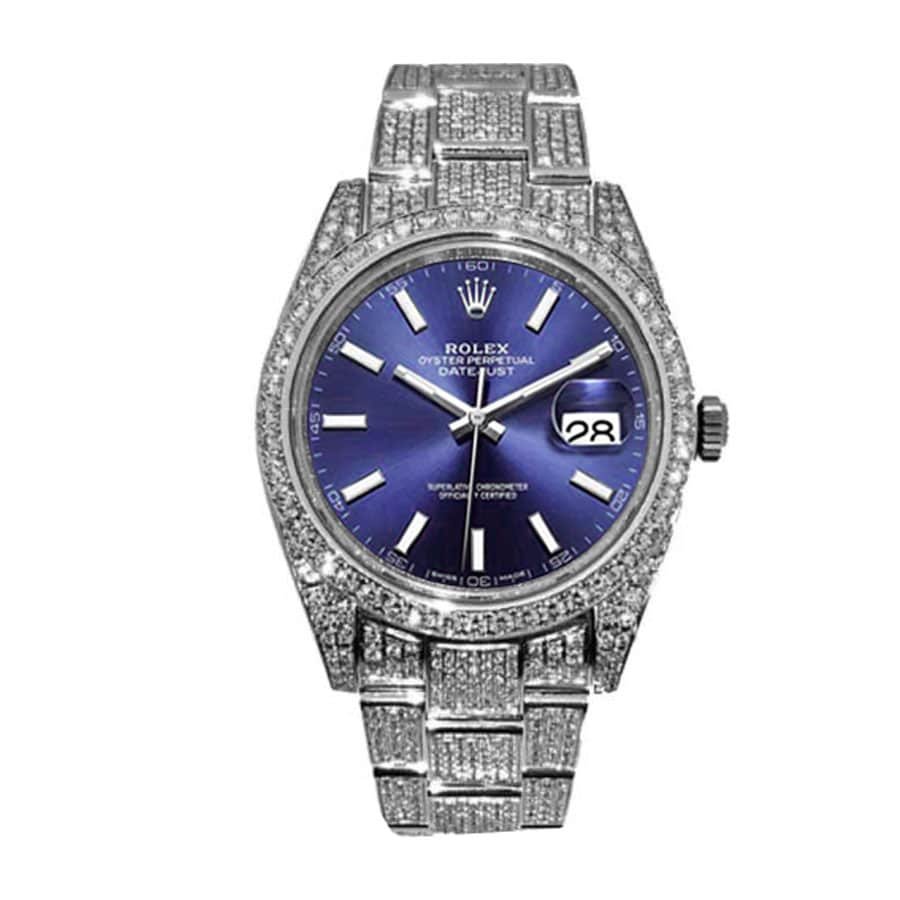 4777ca2e7a8d0eeeb8975bb3f34cfc35c75192ef Rolex Datejust 126300 “Iced Out Blue Dial” Premium Clone Edition - Image 1