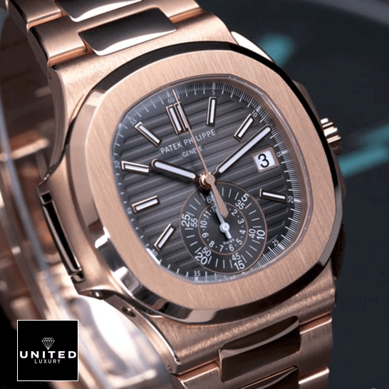 Patek Philippe Nautilus 5980 Brown Dial Premium Duplicate patek philippe nautilus man left Patek Philippe Black Dial Rose Gold Case Replica front view