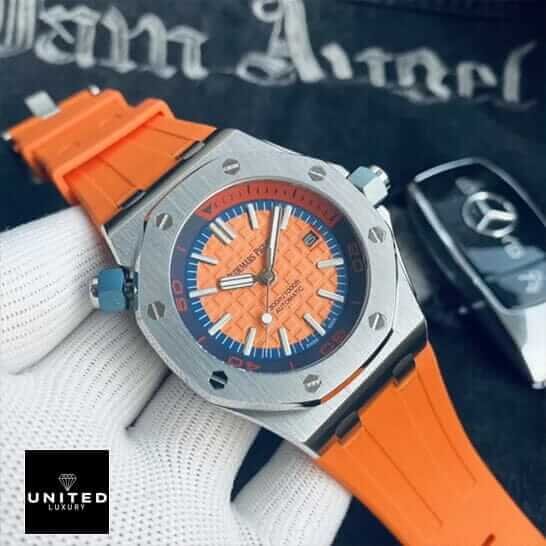 Audemars Piguet Royal Oak Offshore Chronograph 26408OR.OO.A010CA.01 AP Royal Oak 15710ST Orange Rubber Bracelet Replica fornt view