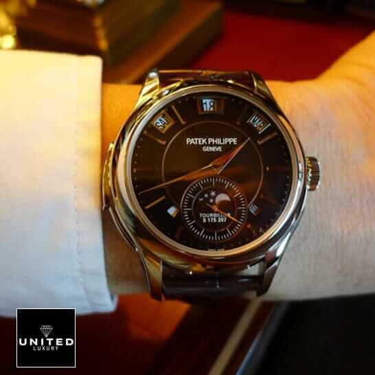 Patek Philippe Minute Repeater Tourbillon 5207P Patek Philippe Black Background Replica on the man wrist