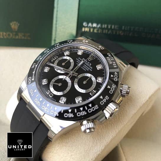 Rolex Daytona Cosmograph 116519LN Rolex Daytona Oysterflex Black Dial Diamond Stick Dot 116519LN Replica & Guarantee Card