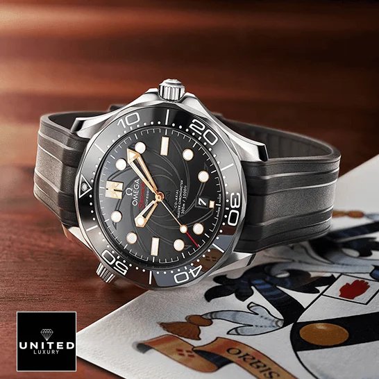 Omega Seamaster Aqua Terra 220.10.41.21.03.001 Omega Seamaster Diver 300m Co Axial Black Dial Replica side view on the card