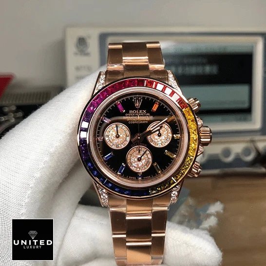 Rolex Cosmograph Daytona Rolex Daytona Cosmograph Rainbow Crystals Bezel 116519 Replica on the hands