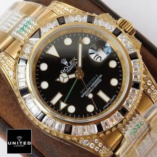Rolex GMT-Master II 116748SANR Rolex GMT-Master II 116748SANR Yellow Gold Black Dial Gem-Set Bezel Replica