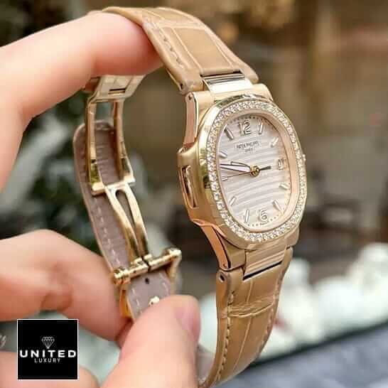 Patek Philippe Nautilus 7010R-011 Patek Philippe Nautilus Diamond Bezel Replica opened clasp