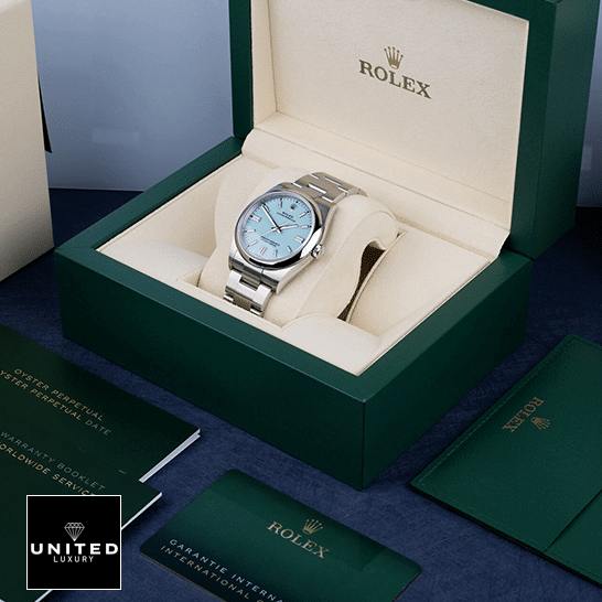 Rolex Datejust 126000 Oyster Perpetual Rolex Perpetual 126000 Turquoise Dial Oyster Replica in the Green Rolex box