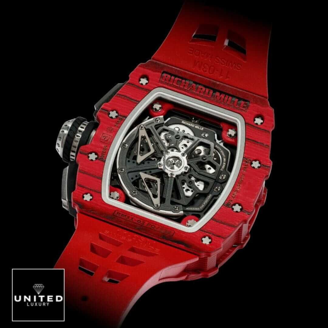 Richard Mille RM 11-03 Richard Mille RM11 03 Red Bracelet Case Replica upside view black background