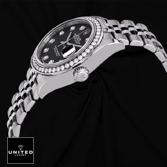 Rolex Datejust 116234 Rolex Datejust 279384RBR White Gold Jubilee Diamond Bezel Replica black background