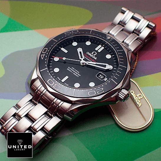 Omega Seamaster 212.30.41.20.03.003 Omega Seamaster 300m Steel Black Dial Replica rainbow background
