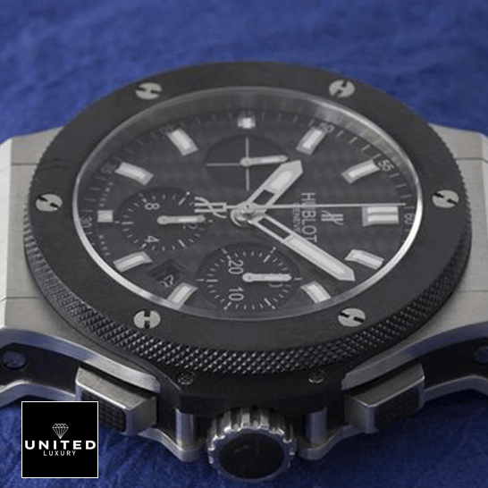 Hublot Big Bang Hublot Big Bang Steel Ceramic Black Background Replica blue background