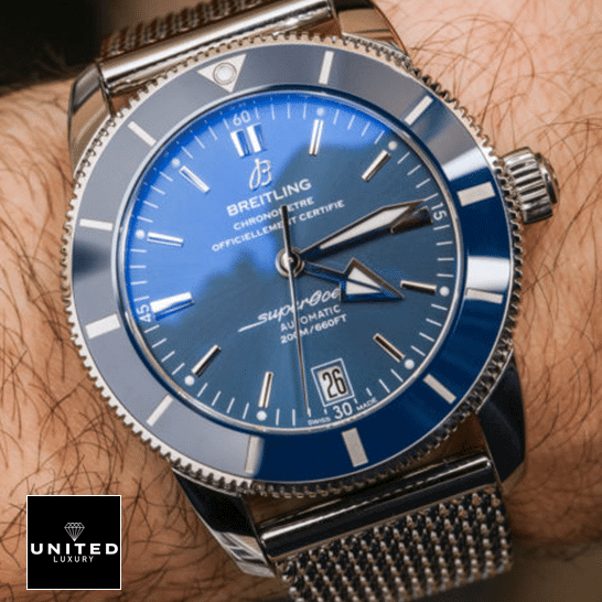 Breitling Superocean Heritage II B20 AB201016 Breitling Heritage AB2010161C1A1A Blue Dial And Bezel Replica on the man wrist