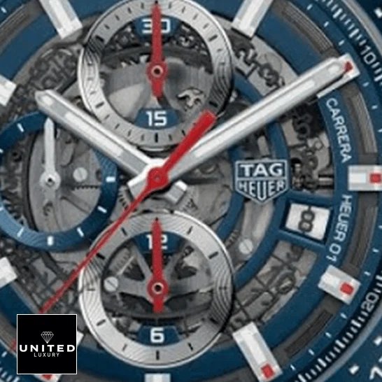 TAG Heuer Carrera 01 CAR201T Tag Heuer Blue Dial Red Second Hand Replica close analog view