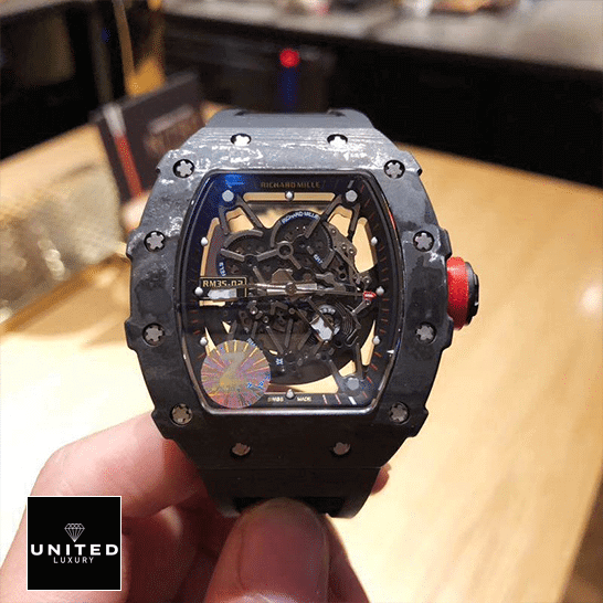 Richard Mille RM 35-02 Richard Mille RM3502 Carbon Skeleton Dial Replica on the hand