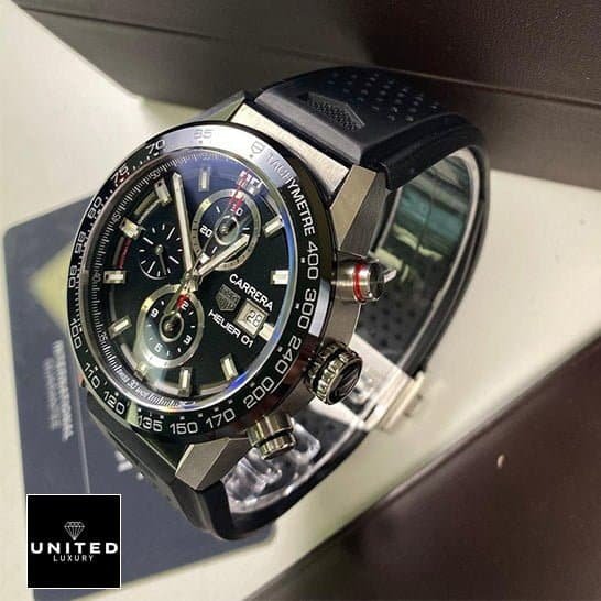 TAG Heuer Carrera Chronograph CBN2A1B.BA0643 Tag Carrera Black Rubber Replica Crown Pusher