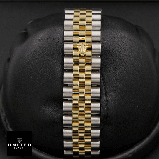Rolex Datejust 116243 Rolex Yellow Gold Stainless Steel Jubilee Bracelet Replica on the black stand