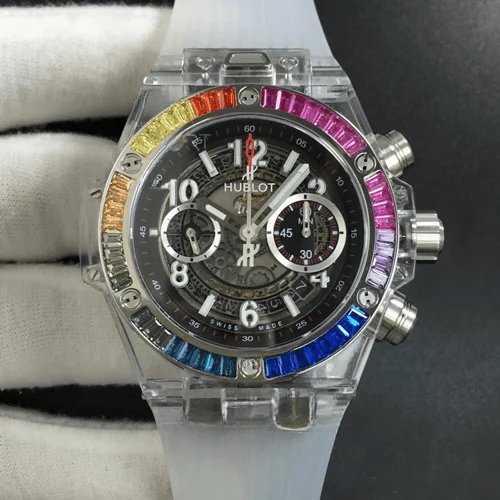 Hublot Big Bang Integral 441.JX.4802.RT.4099 Hublot Big Bang Unico Magic Rainbox Bezel White Rubber Bracelet Replica on the hand