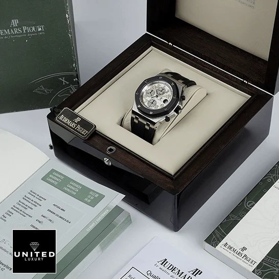 Audemars Piguet Royal Oak Offshore 25940SK.OO.D002CA.02.A AP Royal Oak 25940SK.OO_.D002CA.02 Replica in the box next to warranty card