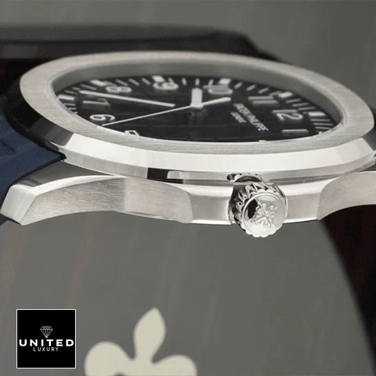 Patek Philippe Aquanaut Patek Philippe Aquanaut Blue Dial 5168G-001 Replica side view crown