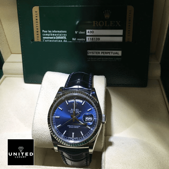 Rolex Day-Date 118139-0004 Rolex Day-Date 118139-0004 V5 Blue Dial Replica & Guarantee Card