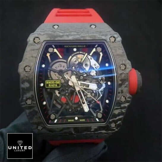 Richard Mille RM 35-02 Richard Mille RM35-02 Rafa Black Bezel Red Bracelet Replica black background
