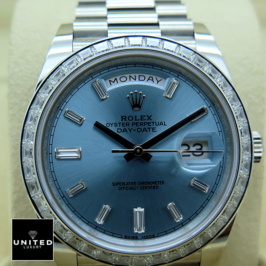 Rolex Day-Date 228396TBR Rolex Day-Date Platinum 228396TBR001 Ice Blue Baguette Index Replica