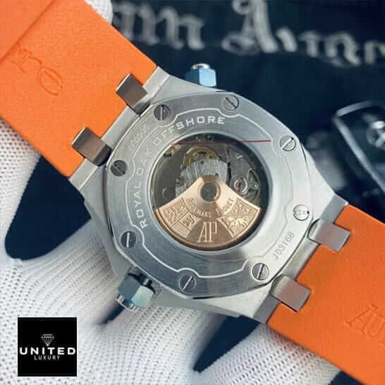 Audemars Piguet Royal Oak Offshore Chronograph 26408OR.OO.A010CA.01 Audemars Piguet Royal Oak Offshore Replica upside view on the hand