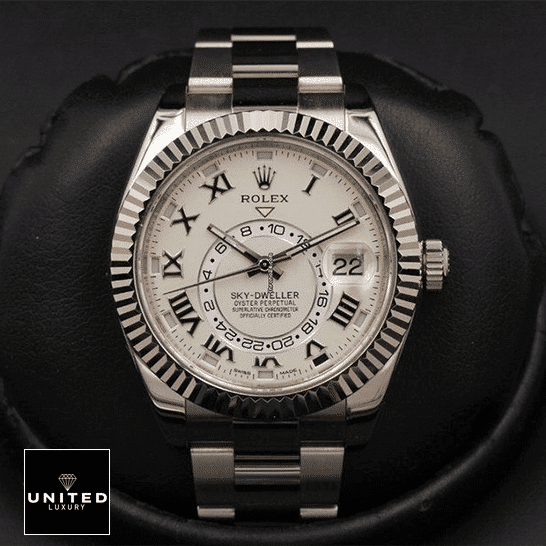 Rolex Sky-Dweller 326939 Rolex Sky-Dweller 326939 Steel Fluted Bezel Oyster Replica Black Background