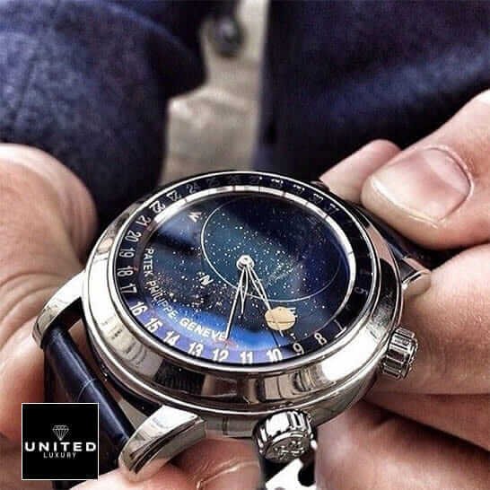 Patek Philippe Celestial 6102P-001 Patek Philippe Celestial Grand 6102 Blue Dial Replica on the man hand