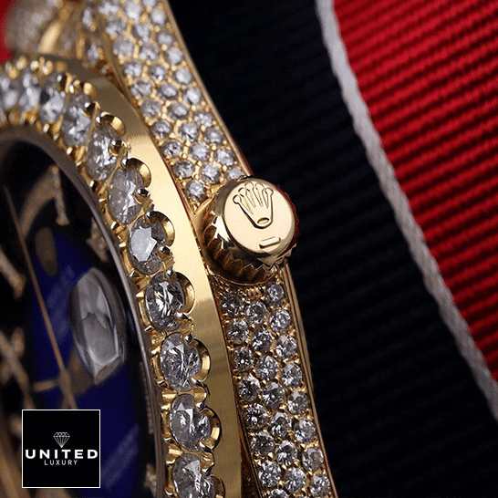 Rolex Day-Date 18038 Rolex Day-Date 36 18038 Full Diamond Case Replica Gold Crown Pusher