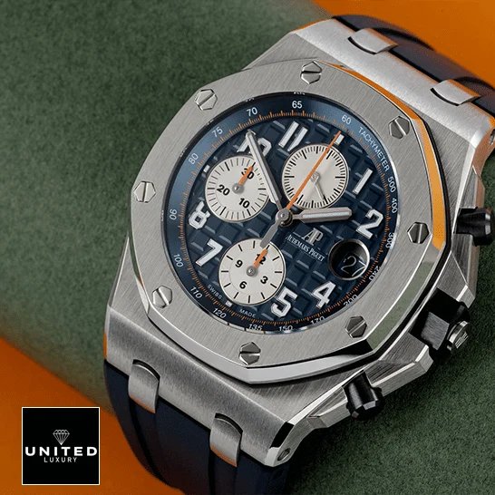 Audemars Piguet Royal Oak 26470ST.OO.A027CA.01. Audemars Piguet 26470ST.OO_.A027CA.01 Steel Case Replica orange background