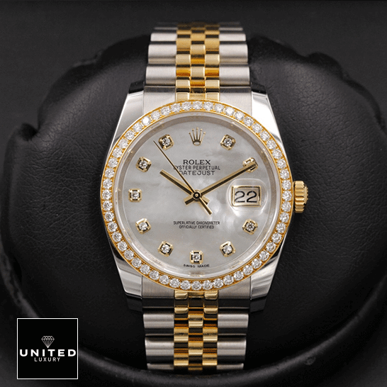 Rolex Datejust 116243 Rolex Datejust 116243 Mother Of Pear Diamond Replica black background