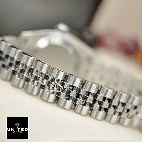 Rolex Datejust 179174 White Rolex Datejust 179174 Jubilee Bracelet on the Rolex Logo