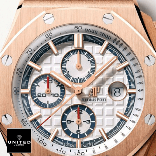 Audemars Piguet Royal Oak Offshore 26408OR.OO.A010CA.01 Audemars Piguet Ryal Oask White Dial Gold Bezel Replica front view