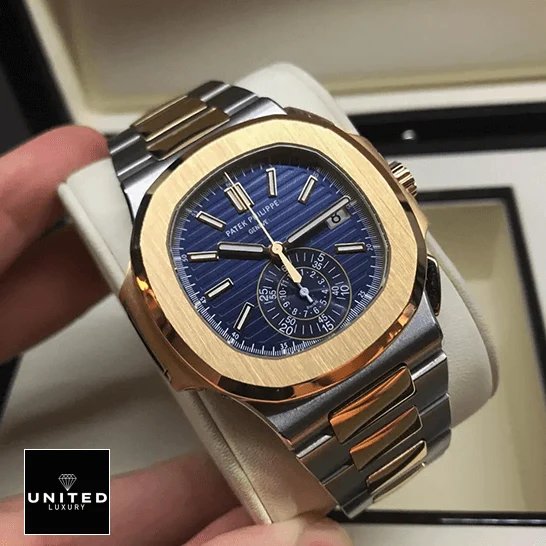 Patek Philippe Nautilus 5980/1AR-001 Patek Philippe Nautilus Blue Dial Gold Bezel Replica in the box
