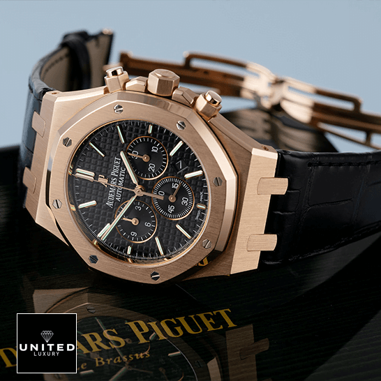 Audemars Piguet Royal Oak Chronograph 26320OR Audemars Piguet Royal Oak Gold Case Black Dial Replica on the ap box